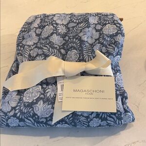 New Blue Floral Magaschoni Home 50x70 Decorative Throw With Soft Flannel Back